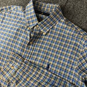 Ralph Lauren Button Down Shirt Mens Large Blue Plaid Long Sleeve Casual